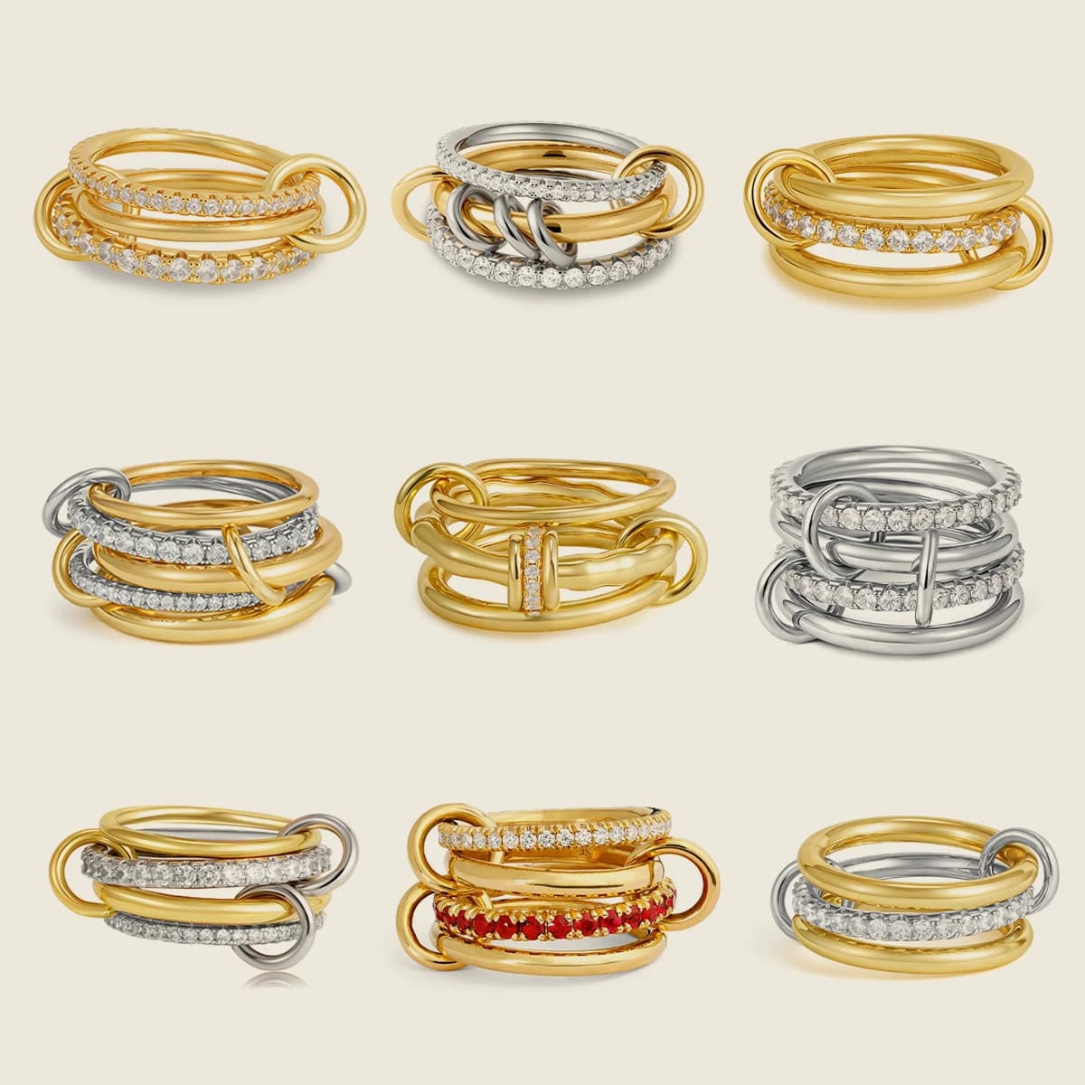 Anelli Multistrato di Lusso con Zirconia Cubica Placcati Oro per Donne, Anelli Impilabili alla Moda in Colori Misti, Gioielli per Feste