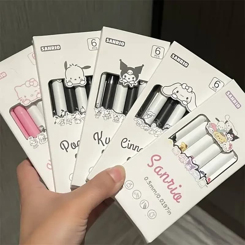 Set di 6 Penne Gel Sanrio Hello Kitty Kuromi Melody, Penne per Esami Studenti, Asciugatura Rapida, Penne per Firma Ufficio, Cancelleria Scolastica, Regalo Premio