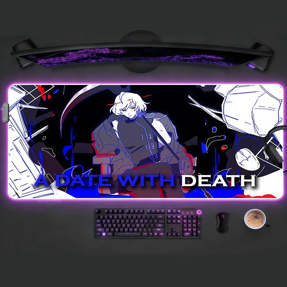 Tappetino per mouse Game A Date With D-Death, impermeabile, con luce LED RGB, colorato, per tastiera da gioco, superficie antiscivolo