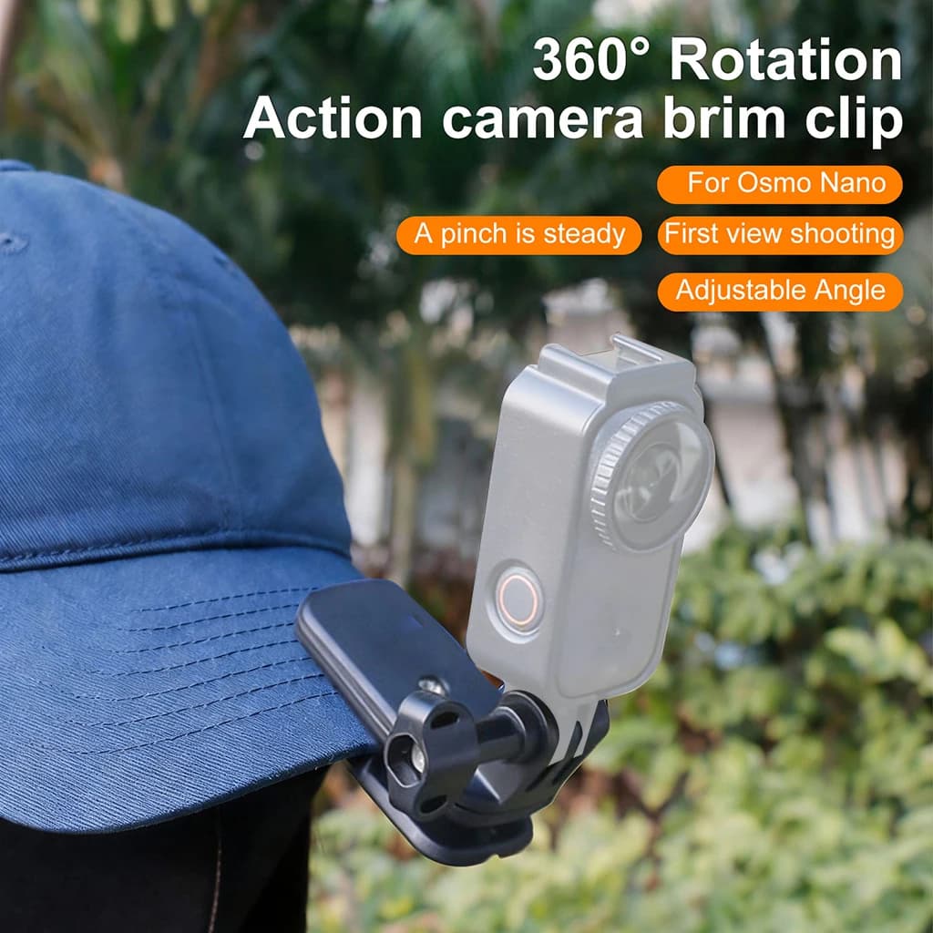 Cap Clip with Adjustable Fixed Support, Tela Sun Hat Clasp Clasp, DJI Action 4/5/6 Camera Support and DJI OSMO Nano/OSMO 360