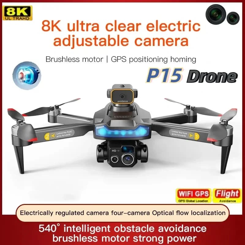 P15 PRO Drone 4K HD Professionale Evitamento Ostacoli Flusso Ottico Doppia Fotocamera Fotografia Aerea Doppia Fotocamera Piega Regalo Nuovo