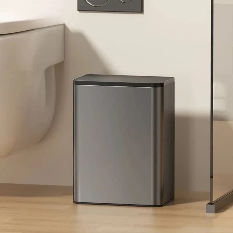 Metal Bathroom Trash Can with Lid Press Type Narrow Gap Trash Cans with Pulley Move Anti Odor Waste Bins Toilet Wastebasket
