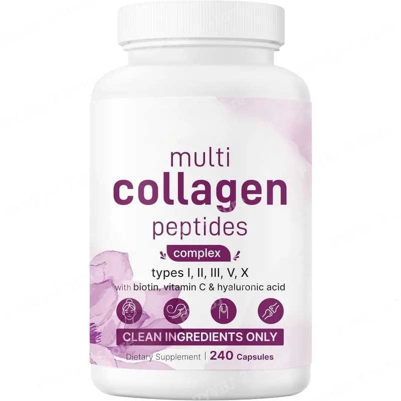 Multi Collagen Pills 240 Capsules | Type I II III V X | Hydrolyzed Protein Peptides with Biotin Hyaluronic Acid & Vitamin C