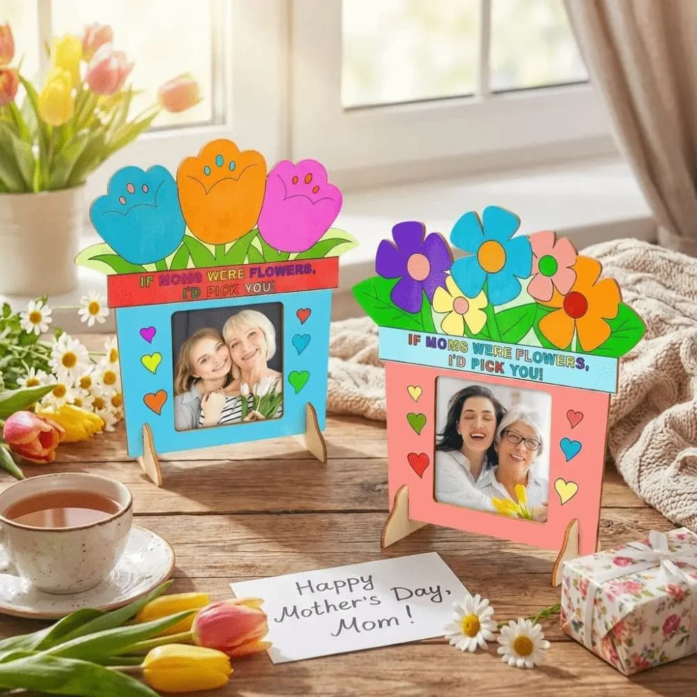 Unfinished Wooden Picture Frame Flower Color Your Own DIY Photo Frame Handmade Art Romantic Poster Frame Kindergarten Craft