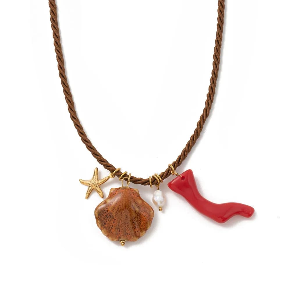 Collana con ciondolo stella marina in resina stile etnico Ciondoli per organismi marini Collana con corda in nylon hip-hop Set di accessori per gioielli