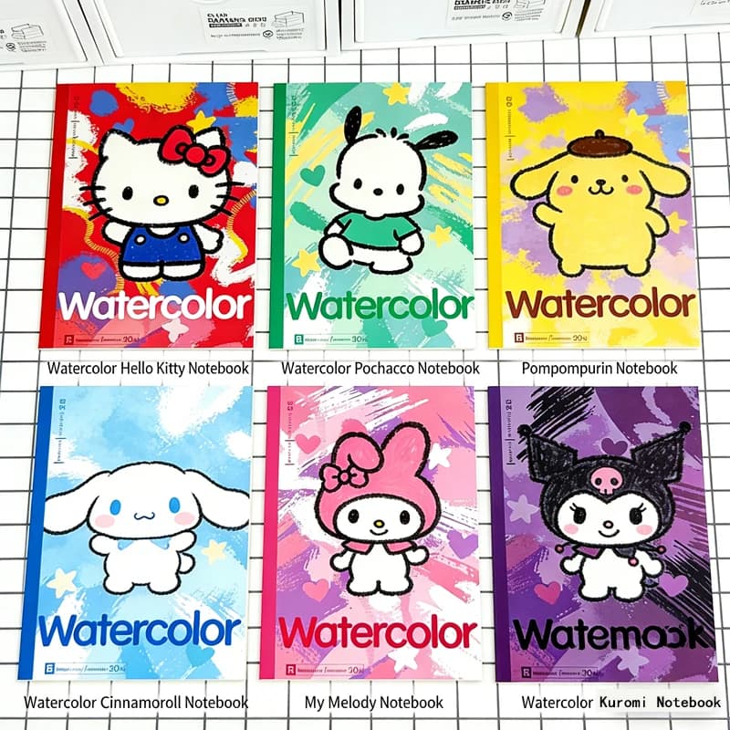 Quaderno Sanrio con Illustrazioni ad Acquerello, Regalo di Compleanno per Bambini, Libro di Apprendimento Anime Cartoon, Libretto da Disegno B5 Orizzontale per la Scuola
