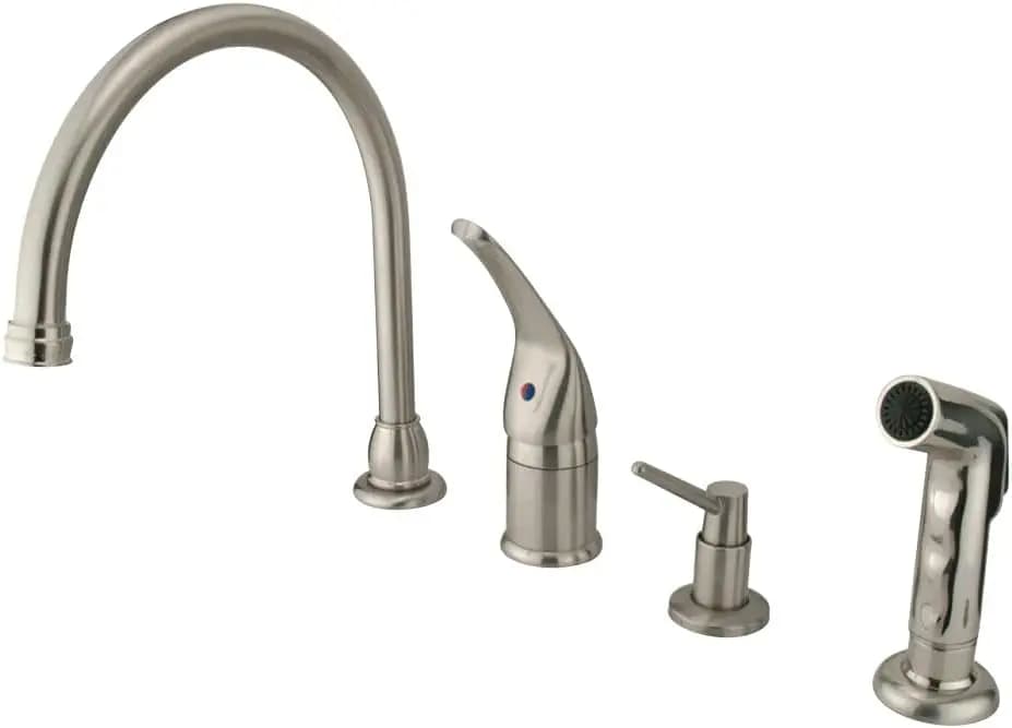 KB828K8 Rubinetto da cucina Chatham con maniglia a leva singola con spruzzatore e dispenser di sapone, nichel spazzolato, attacco beccuccio da 9'