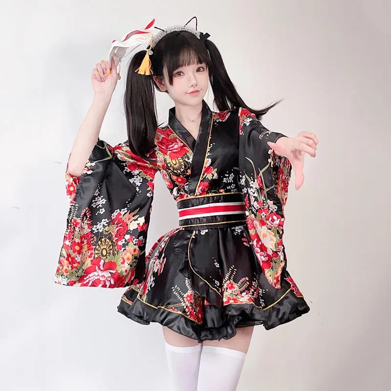 Set Japanese fashion kimono Costumes cosplay anime Print traditional Yukata Bathrobe improved Charm Women's Dress Sweet and Cute