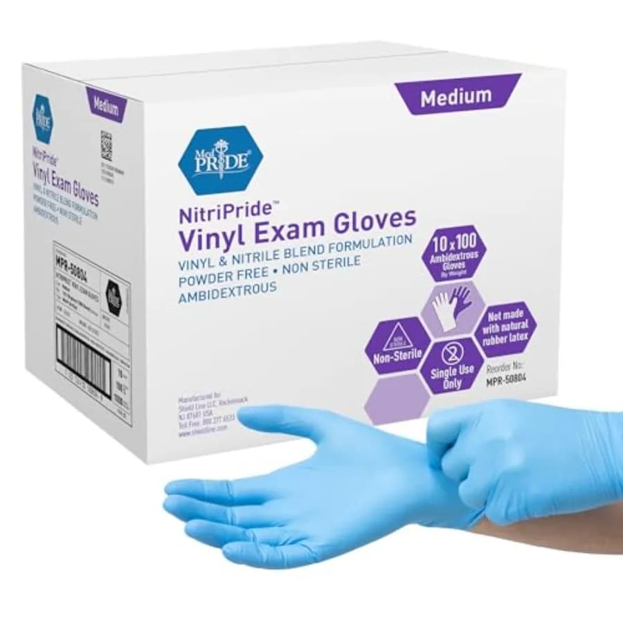 Guanti da Esame in Miscela di Nitrile/Vinile Senza Polvere Senza Lattice Monouso Non Sterili Blu 0
