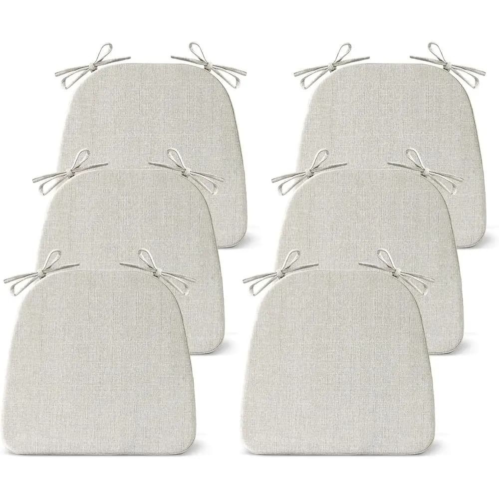 Set di 6 cuscini antiscivolo per sedie da cucina, 17 x 16 x 2, cuscini per seduta con laccetti per sala da pranzo interna, beige