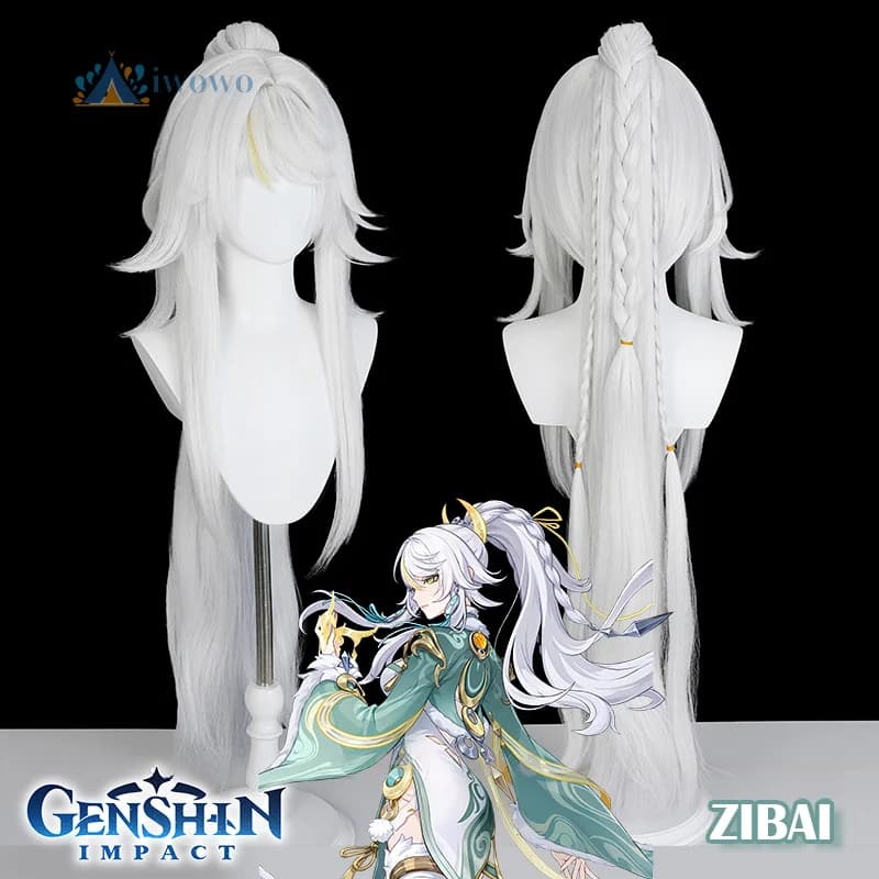 Zibai Parrucca Cosplay Genshin Impact Liyue Lungo Argento Bianco Capelli Intrecciati Parrucche Sintetiche Per Le Donne Ragazze Partito Festival Protezione Della Parrucca Gratuita