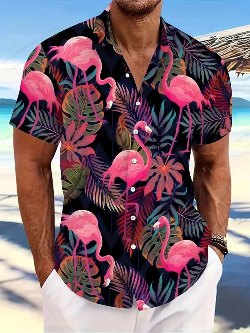 Vocazione degli uomini di estate risvolto Camisa camicie hawaiane oversize fenicottero stampa 3d moda uomo donna spiaggia camicetta a maniche corte ragazzo