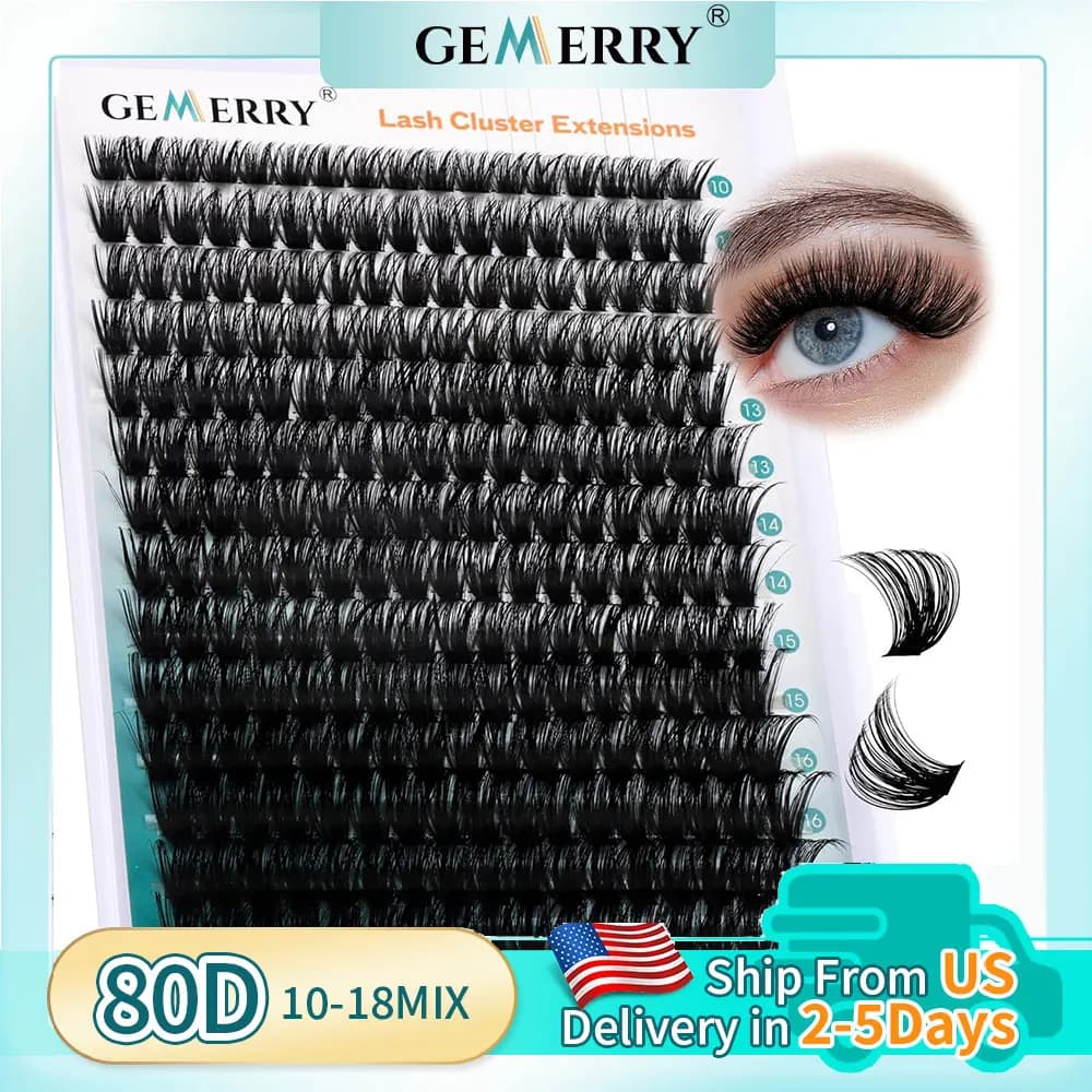 GEMERRY 80D DIY Extension Ciglia a Ciuffetti 0.07 Curl D Mix1018 Ciglia Individuali Voluminose Finte Spedizione Veloce