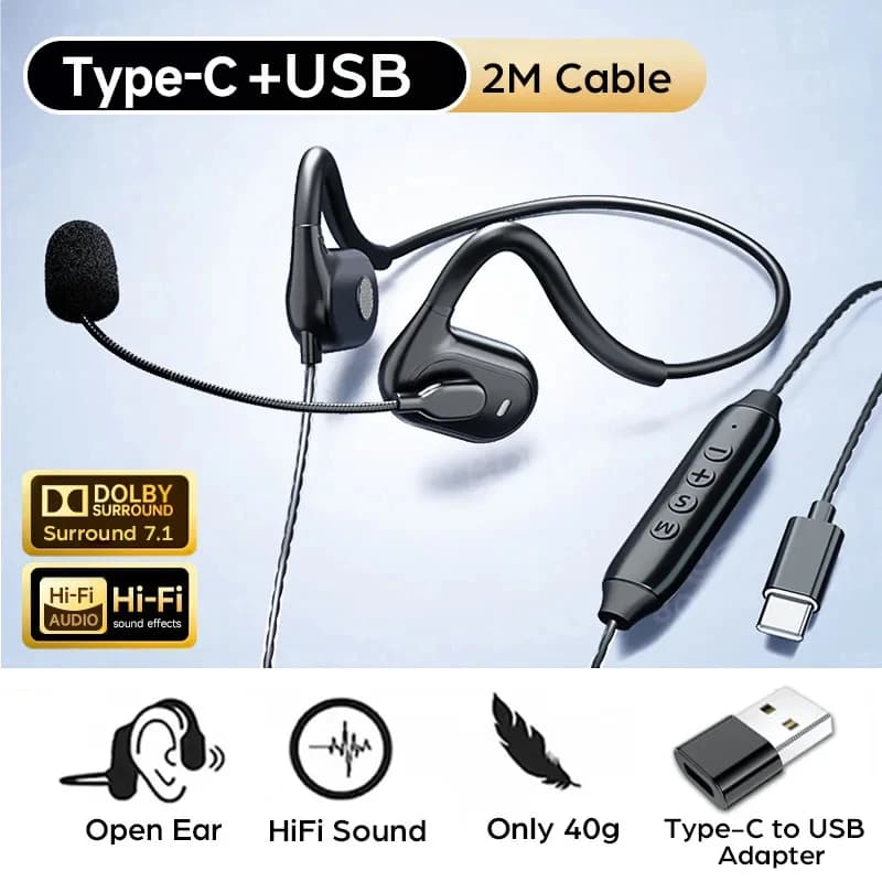 Cuffie Open-Ear Type-C a Conduzione Aerea con Audio Hi-Fi, Cuffie da Gaming con Riduzione del Rumore DSP e Microfono per Telefono e PC