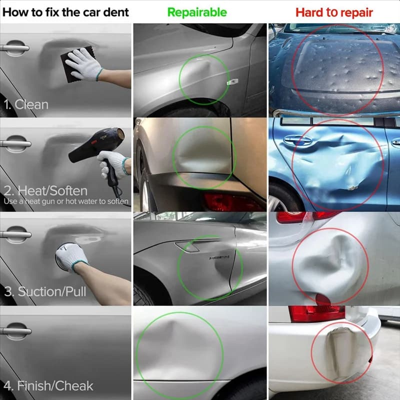 Estrattore per ammaccature da 3 pezzi Kit per rimozione ammaccature per auto Ventosa in vetro argentato Supporto per maniglia per piastra sottovuoto in alluminio resistente