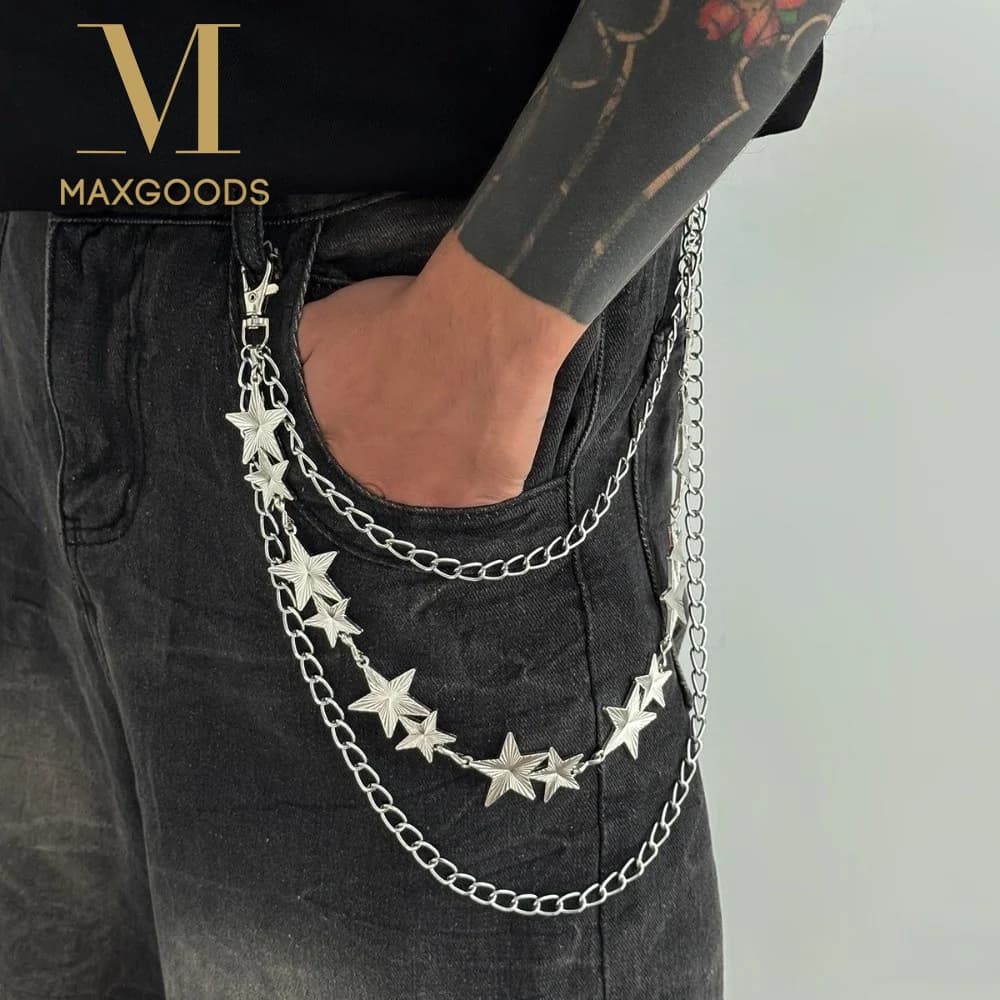 Catenella da Uomo Multistrato per Jeans e Pantaloni, con Ciondolo a Stella Hip Hop, Decorazione Gioiello, Regalo, Cintura in Vita