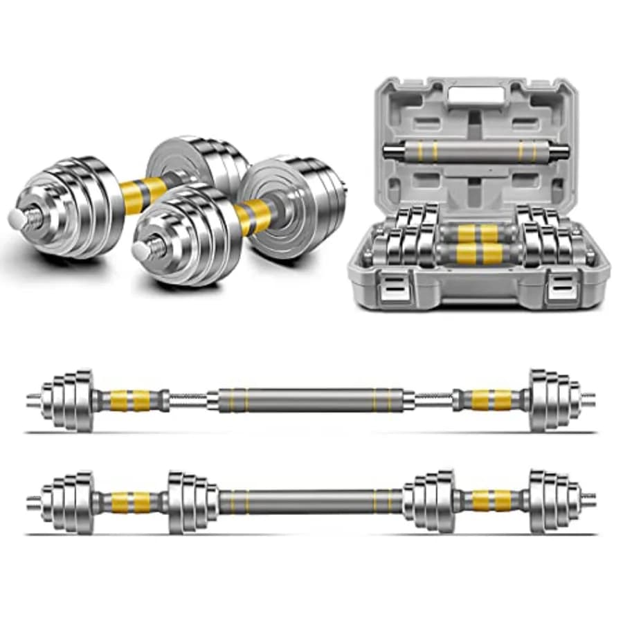 PHOEROS 44/66/88 LBS Adjustable Manubri Set in Steel with Connecting Auction for Adults, Women and Men, for Home Fitness Training