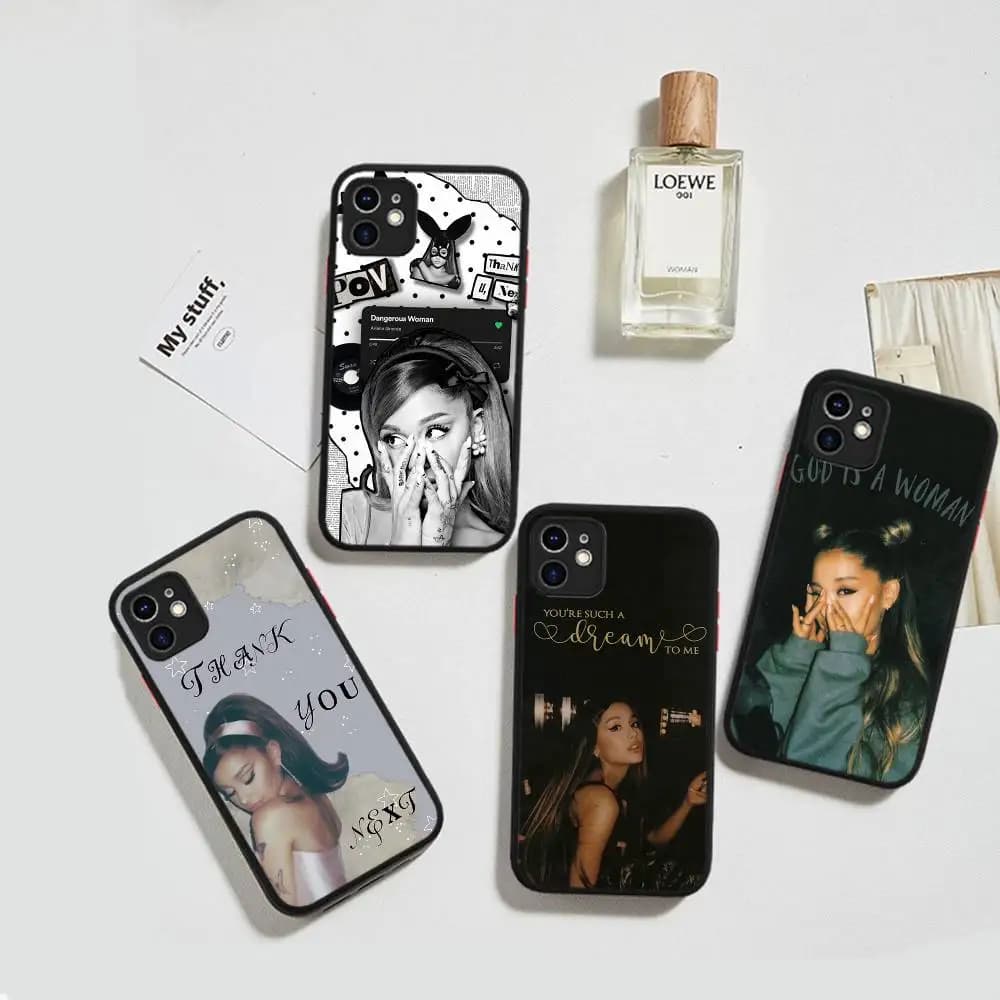 Cover per iPhone di Ariana Grande per modelli 16, 15, 14 Plus, 13, 12, 11 Pro Max, con finitura opaca e bordo protettivo