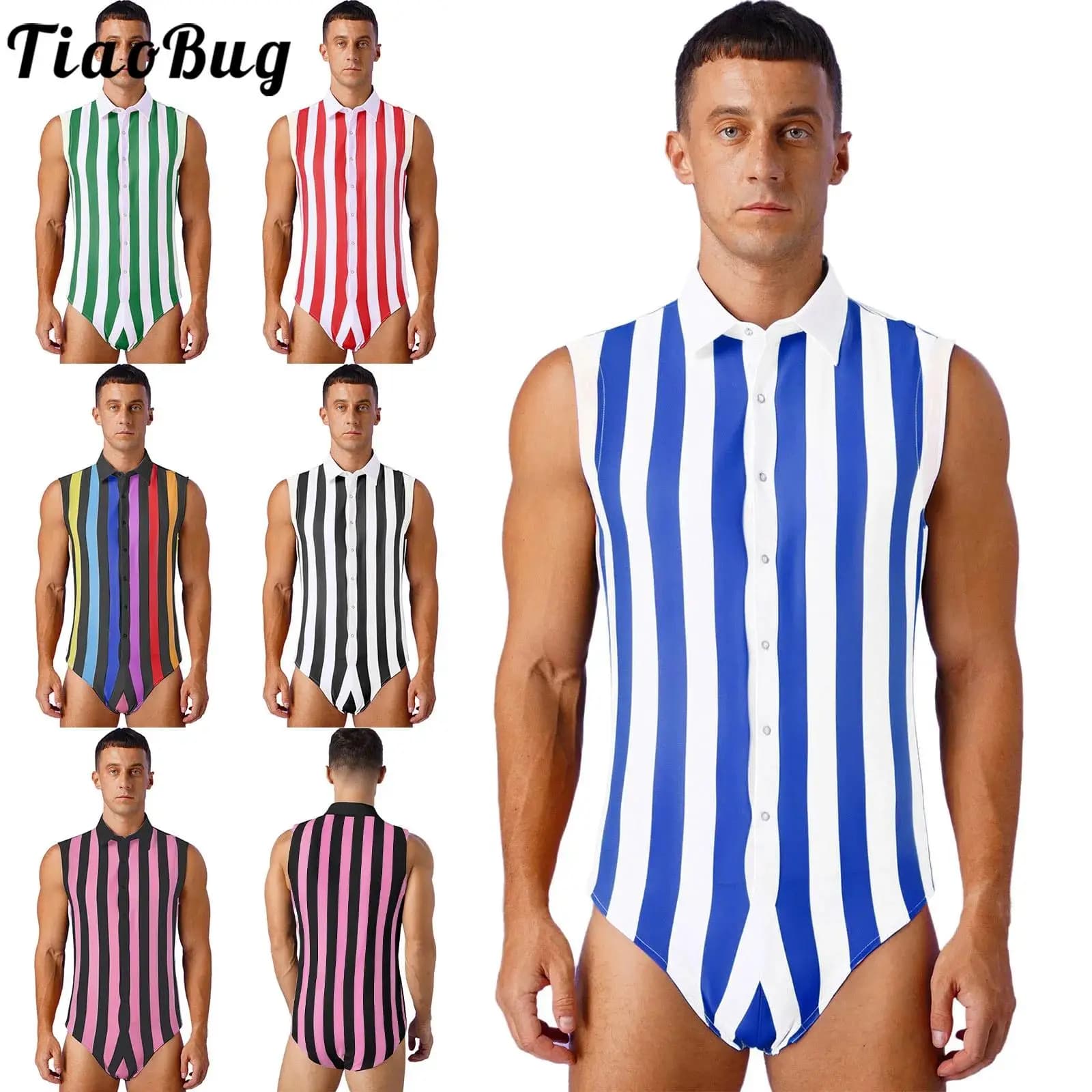Body da wrestling da allenamento senza maniche da uomo Elegante tuta a righe colorate Pigiama Abbigliamento da salotto Party Club Abiti causali