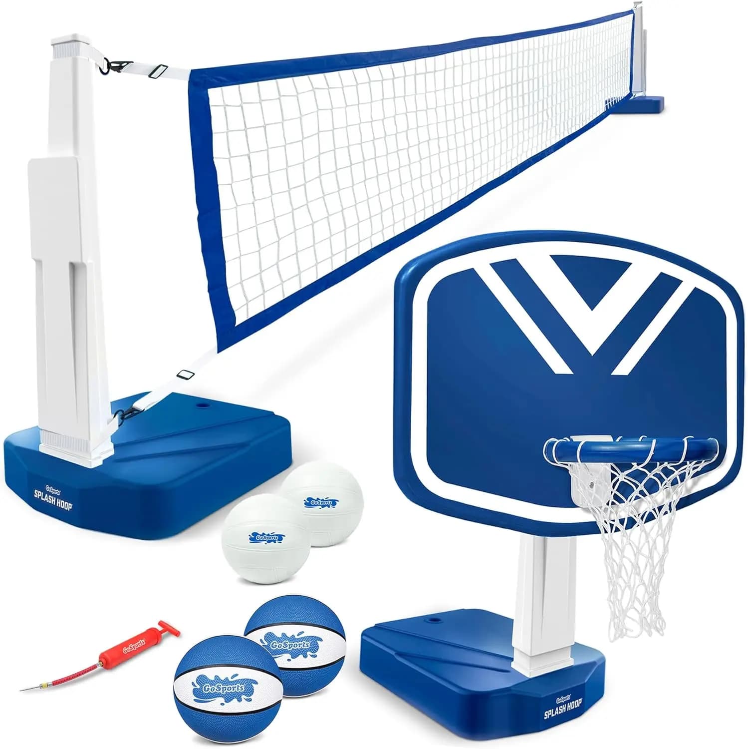 2-in-1 Pool Basketball Hoop and Volleyball Net Combo Game Set