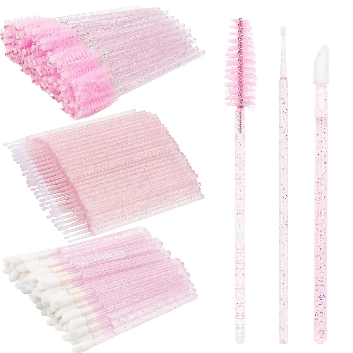 Kit di 200 Pezzi per Extension Ciglia, Spazzole Monouso per Ciglia, Applicatori per Mascara e Pennelli per Labbra (Rosa)