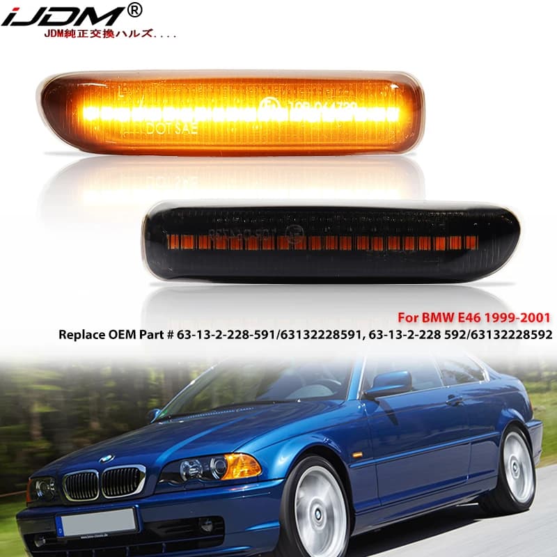 IJDM Ambra LED Sequenziale Lampeggiante Luce di posizione laterale anteriore per BMW E46 4D Serie 3 323ci 325ci 328ci 330ci Indicatore di direzione 99-01