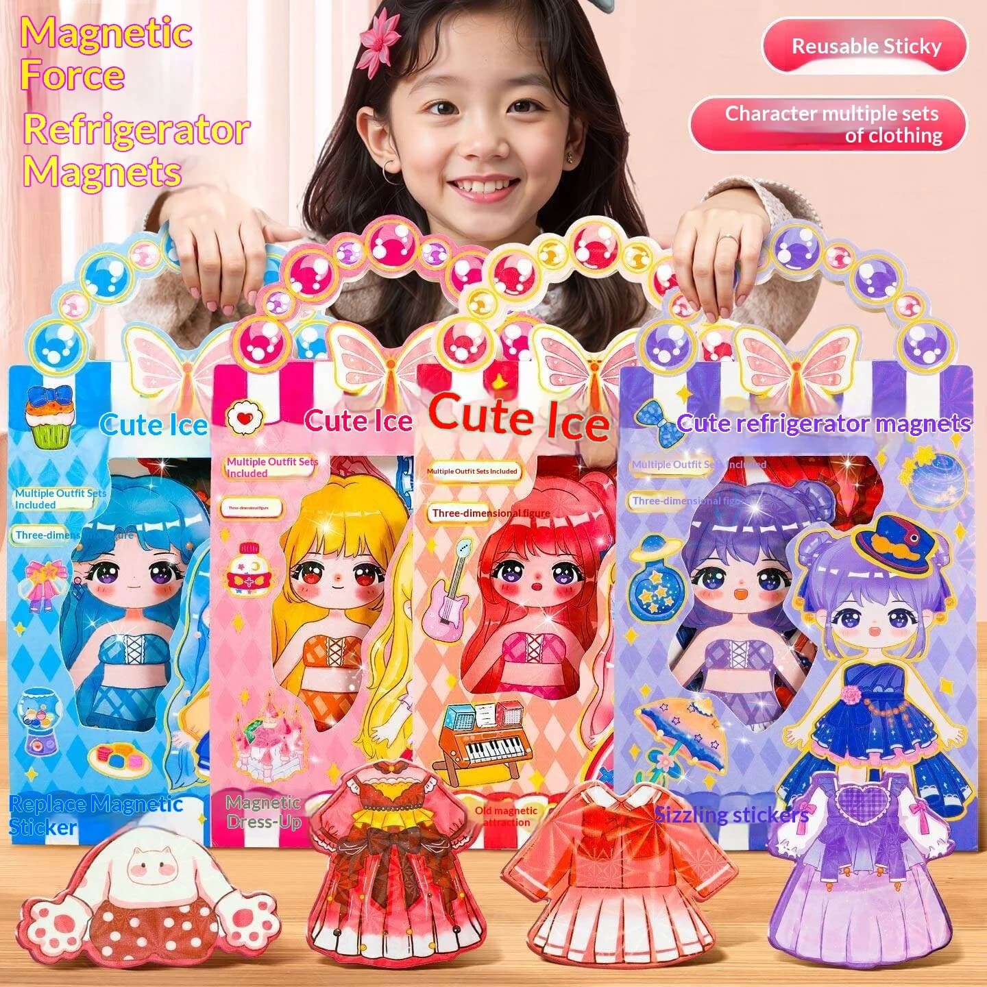 Adesivi Magnetici per Vestire le Principesse, Magneti per Frigorifero, Puzzle, Olografici Rinforzati Riutilizzabili con Abiti Multipli
