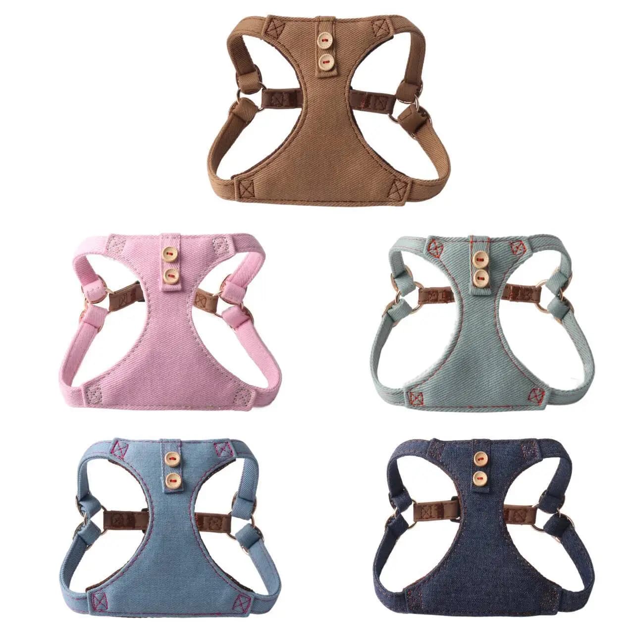 New Pet Cotton Denim Series Dog Vest Harness with Buttons and Leash Dog Accessories for Small Dogs Dog Collar
