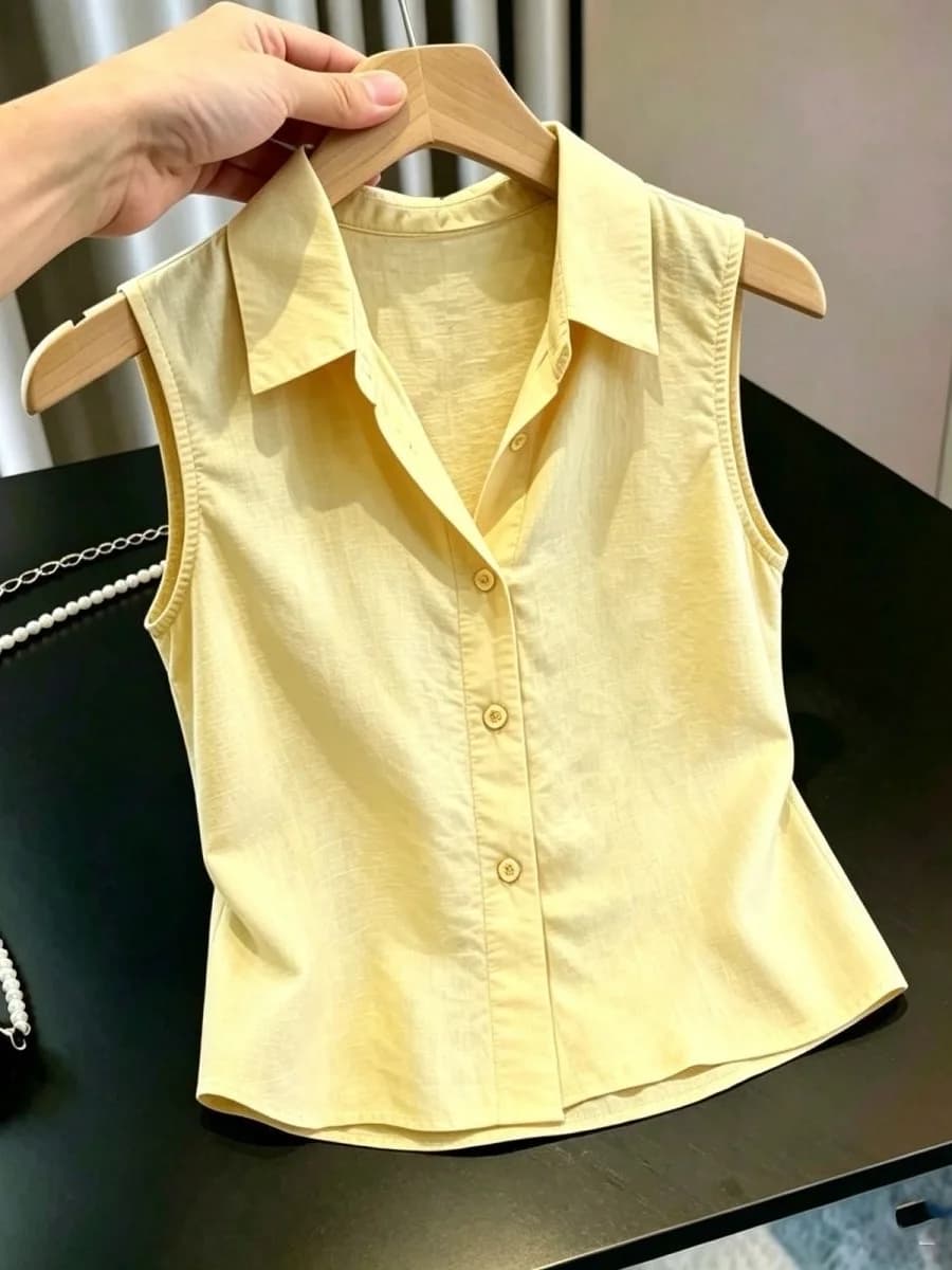 Loose Sleeveless Shirt Women's Summer New Fashion Small Top Youthful Outerwear Pure Color Korean Style Thinming Blouse