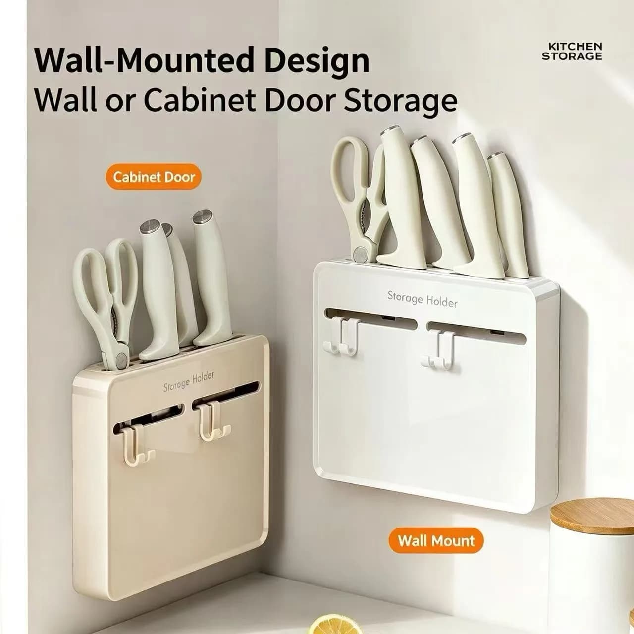 Cabinet Door Knife Holder Multifunctional Non Punching Kitchen Knife Storage and Storage Wall Mounted with Hook Knife Holder