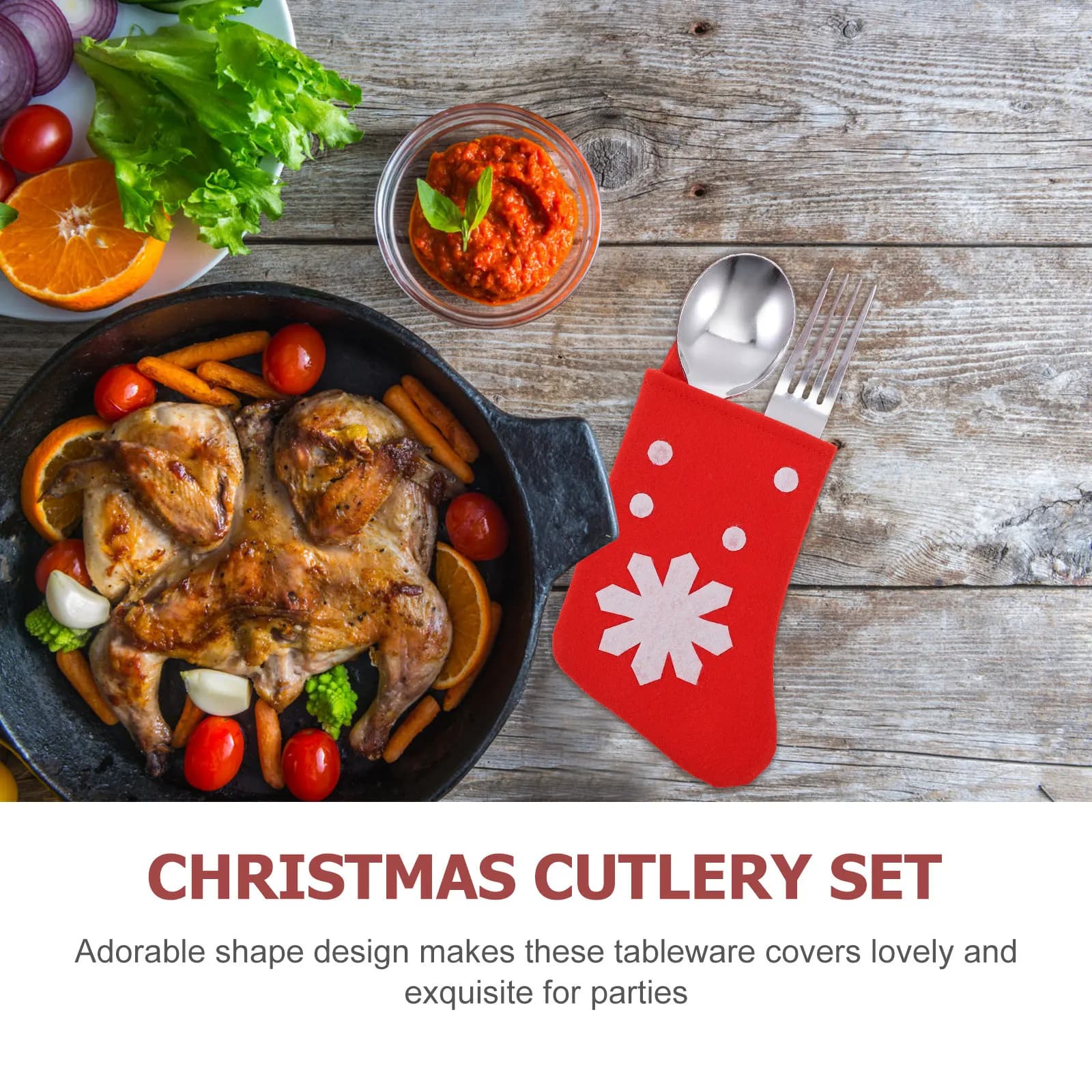 Set di 4 Sacchetti Portaposate Stile Calze di Natale, Porta Posate in Tessuto, Decorazione per Tavola Natalizia, Accessorio per Feste