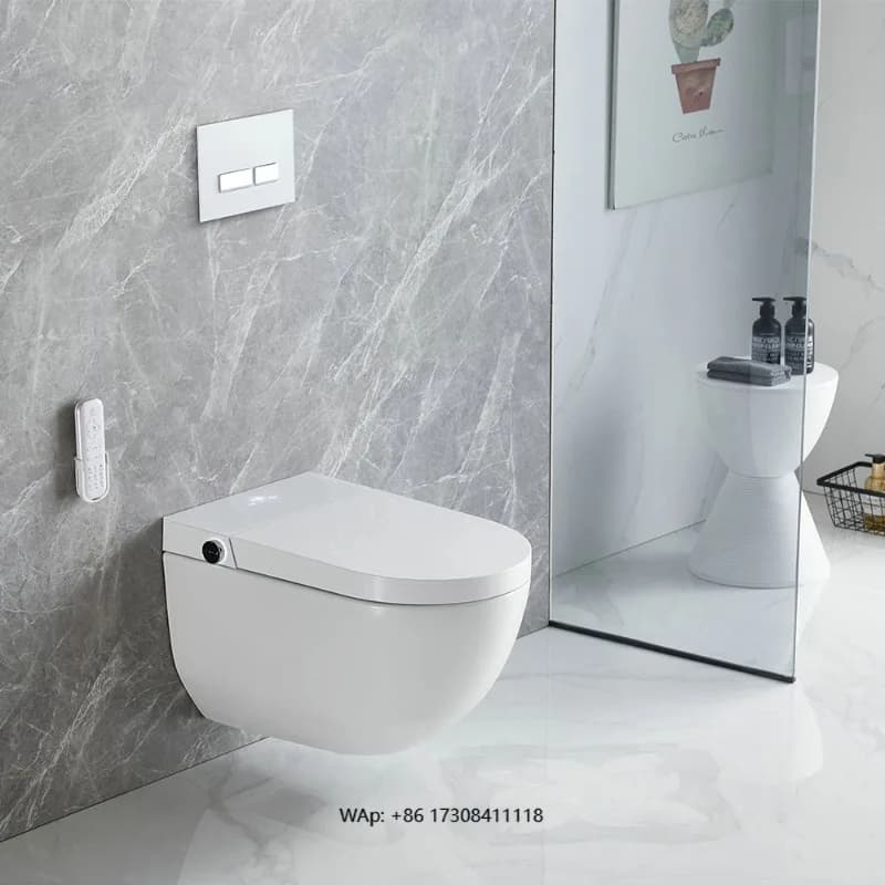 Smart Suspended Toilet Set with Automatic Operation, Extended Ceramic Vase, S Discharge, Included Remote Control