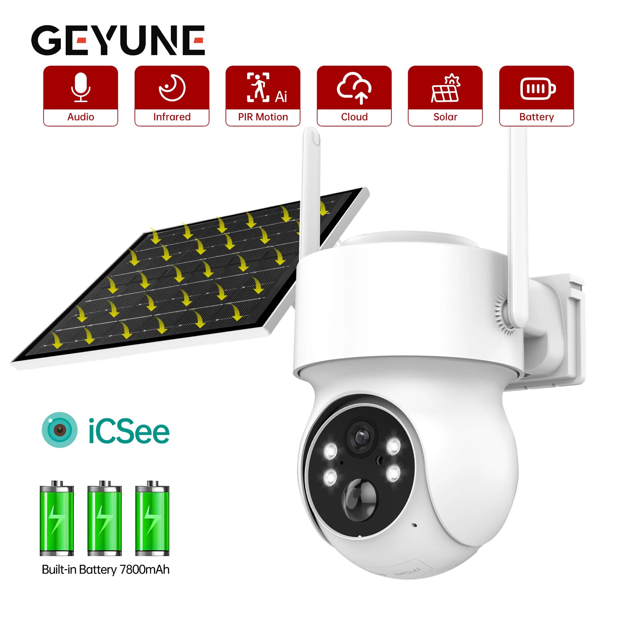 4 MP Wifi Wireless Solar Camera Monitoring Camera with Human Detection PIR Outdoor Solar Panel Security Cameras with Rechargeable Battery