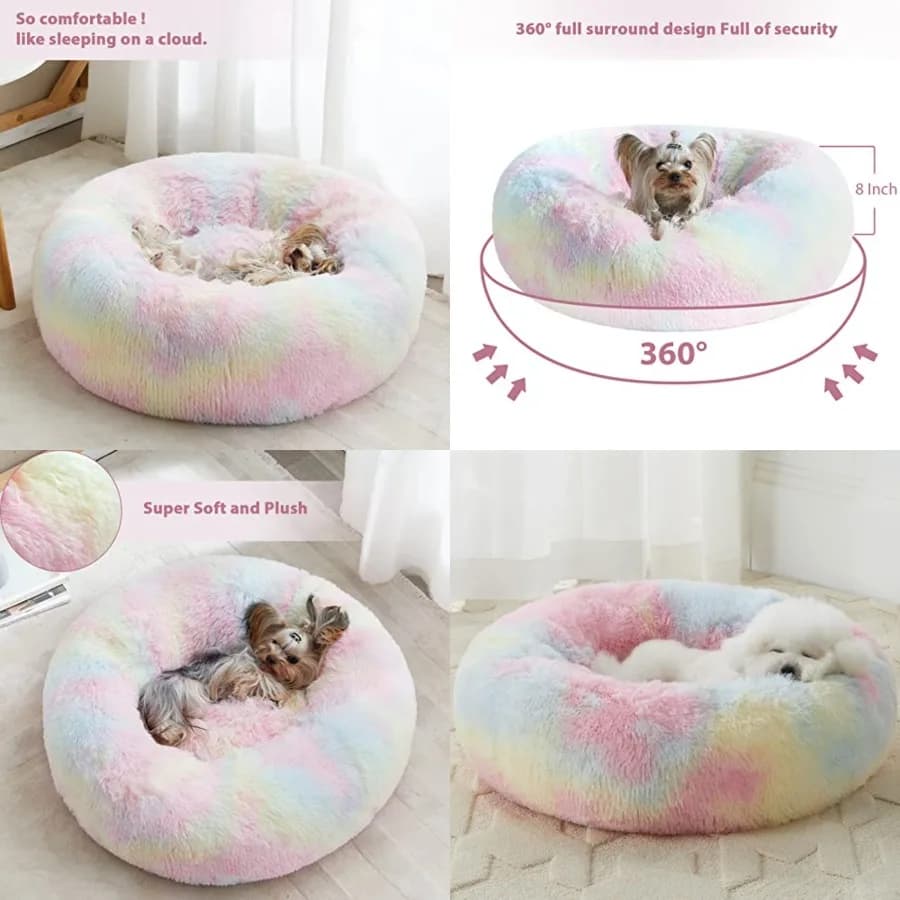 Cuccia Calmante per Cani e Gatti a Forma di Ciambella, Cuccia Autoriscaldante in Finta Pelliccia, Comodo Letto Rotondo in Peluche per Cani 27 x 27 x 8 Pollici