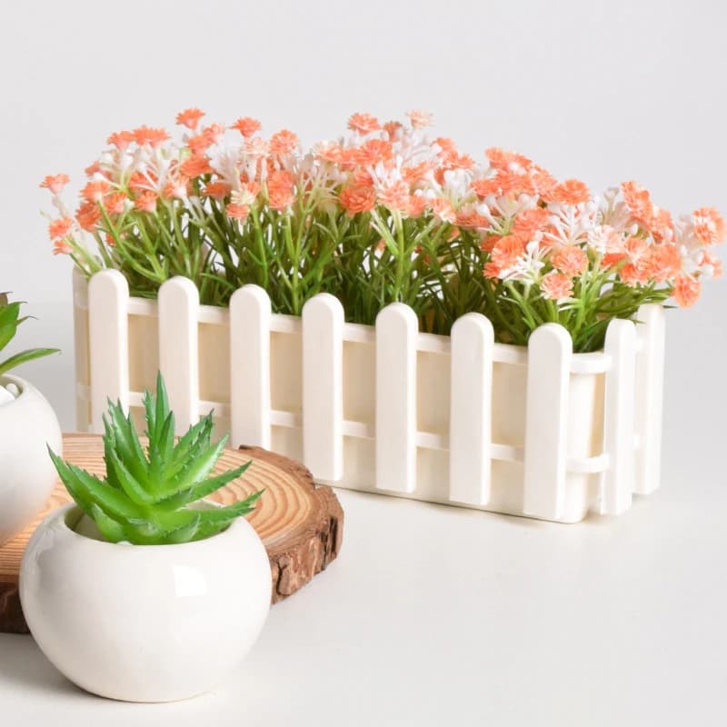 1/2pcs Flower Pot Fence Plant Basket Container Planter Home Garden Scenic Wedding Decor Mini Meat Plant Pots White Wooden Fence