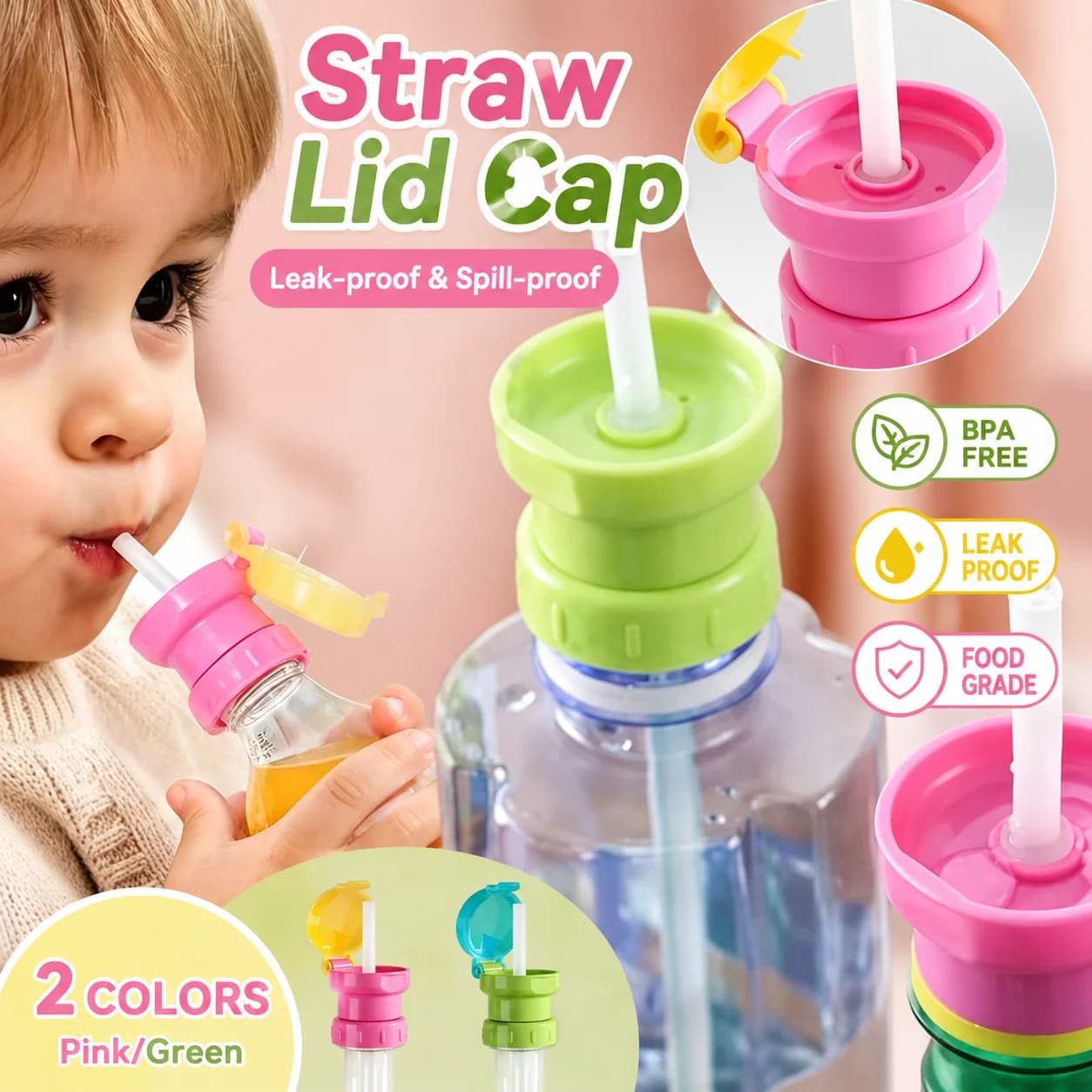 Reusable Rotating Straw Cap for Water Bottles Fits Juice Soda Bottles Leakproof Drinking Straw Lid for Daily Use Outdoor