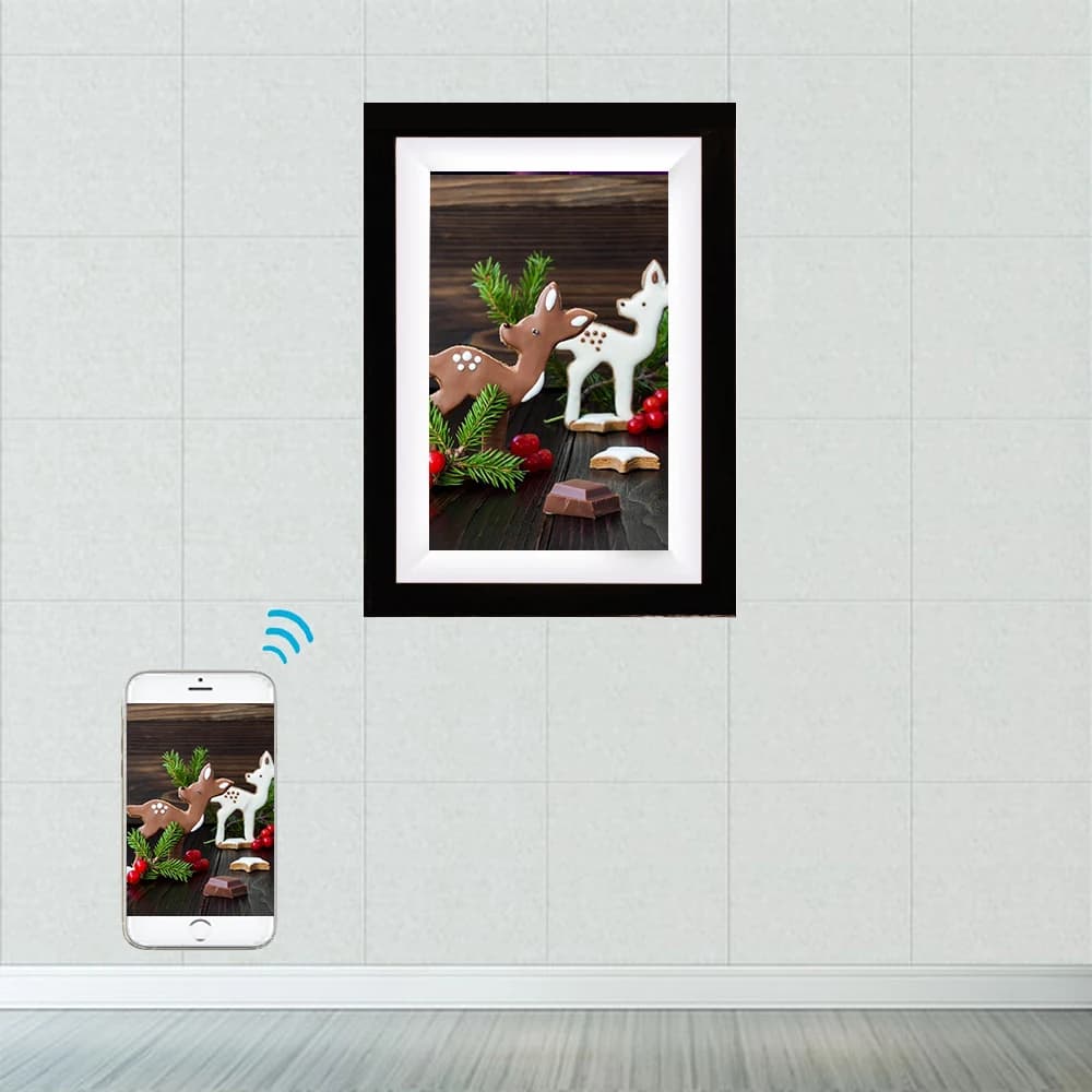 Display pubblicitario orizzontale verticale WIFI Smart Cloud per interni in legno Cornici per foto digitali Frameo da 10 pollici