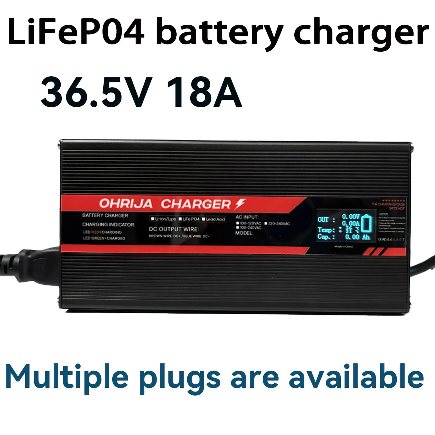 Caricabatterie con guscio in alluminio 36,5 V 18A 10S 32 V LiFeP04 Caricabatterie con display intelligente ad alta potenza Dissipazione stabile del calore