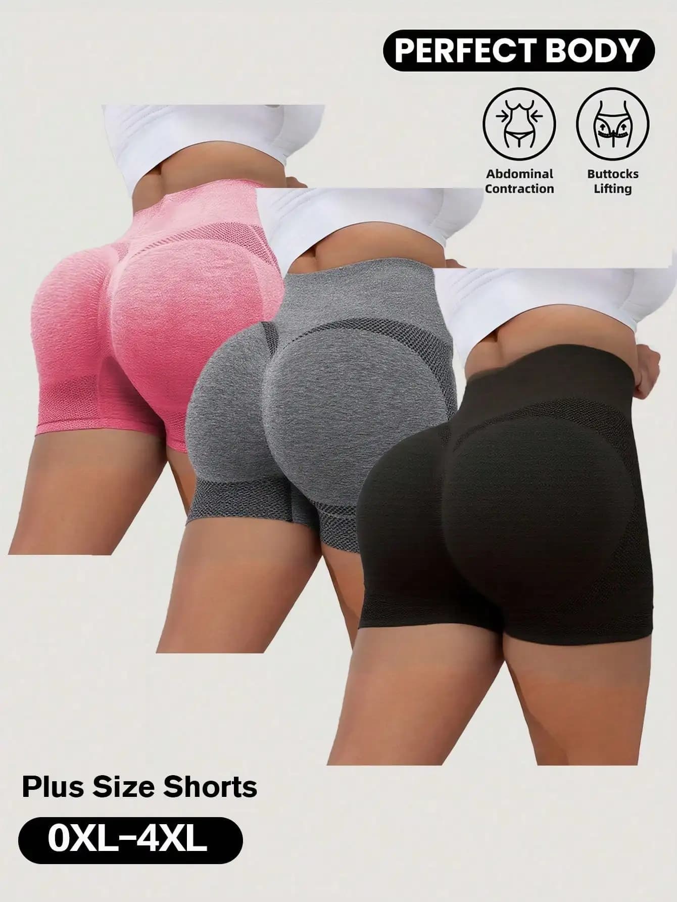 Women Plus Size Solid Seamless Butt Lifting Shapewear Shorts 3 Pack Quick Dry Sports Shorts for Yoga Running Cycling Fitness
