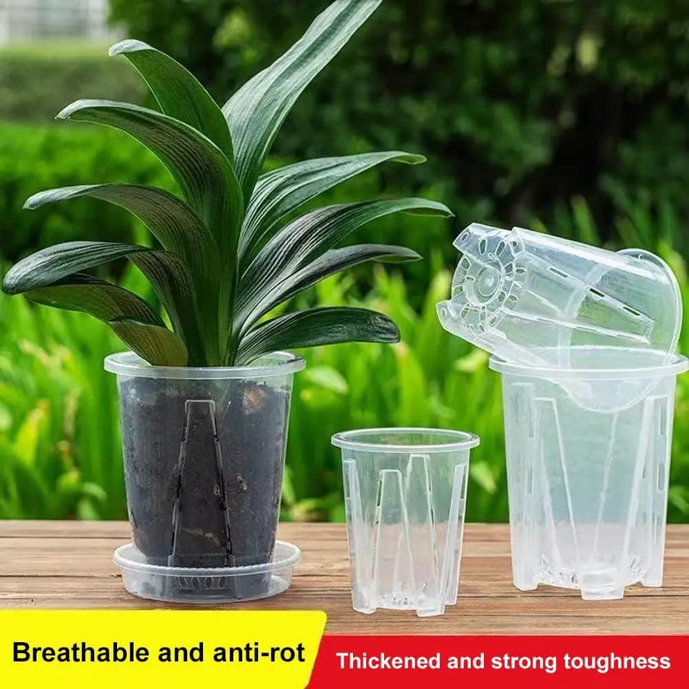 Flower Pot Transparent Nursery Potsplant With Tray Seed Starting Pot Flower Plant Contain Planters Root Control Orchid Pot