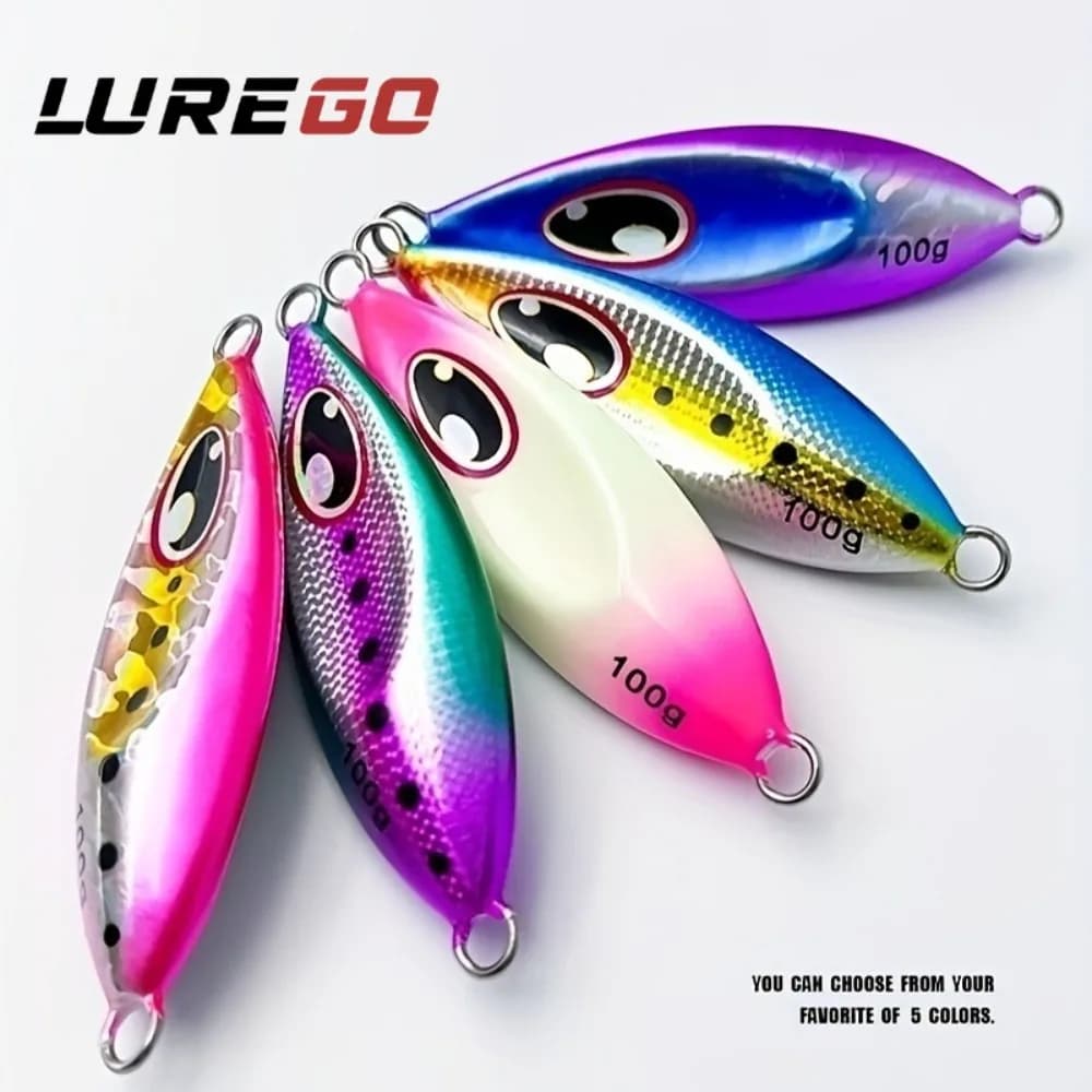 1 Pezzo Jig Metallico per Slow Jigging 40g/ 60g/ 80g/ 100g - Esca Dura Affondante con Rivestimento Olografico UV Luminoso, per Pesca in Mare Aperto da Barca