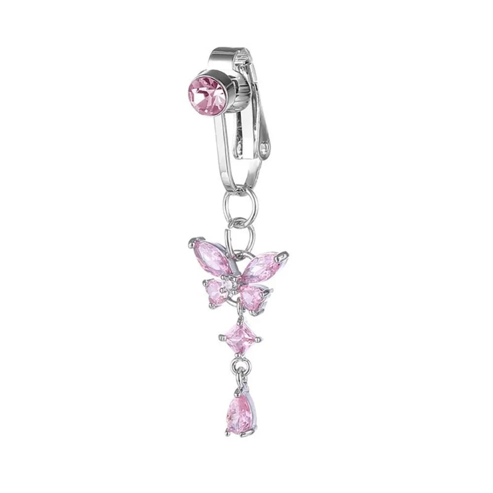 Butterfly Design Clip on Belly Button Zircon Non Piercing Belly Button Rings Copper/alloy Material Fake Belly Ring