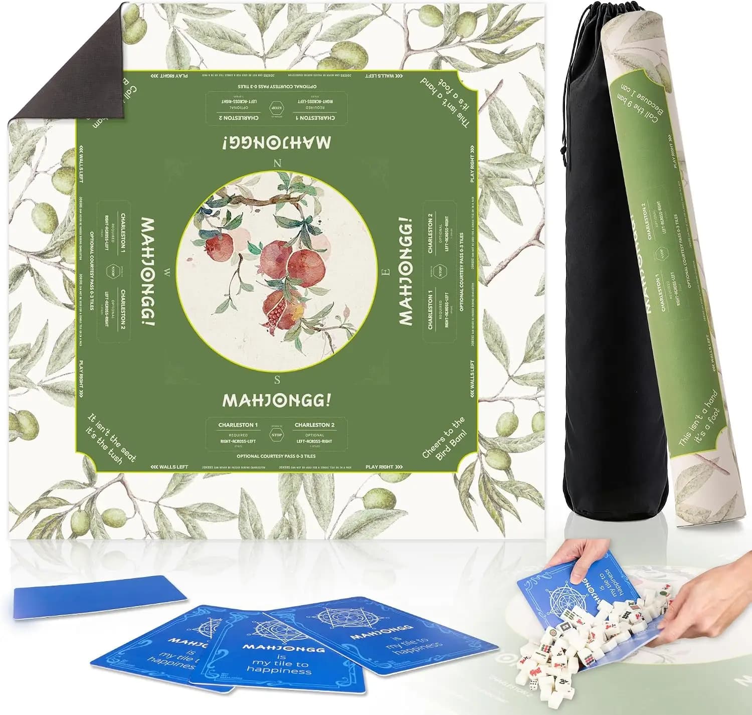 31.5" Waterproof Mahjong Mat, 3.5mm Thick, Noise-Reducing, with 4 Tile Mixers & Storage Bag, Olive Green