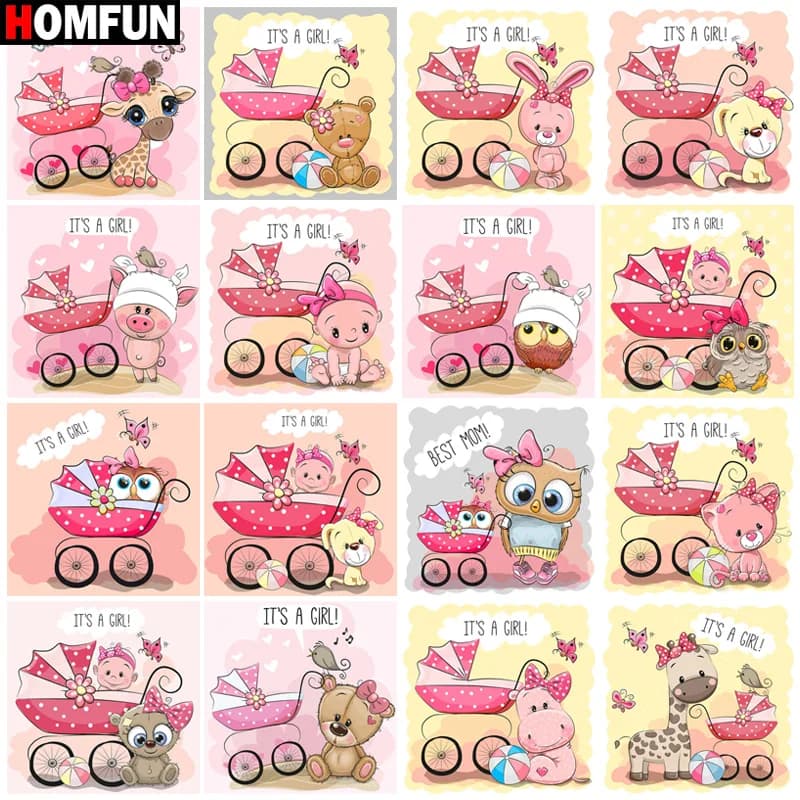 HOMFUN Art 5D Diy Diamond Painting "Baby Stroller Owl Bear Rhino" Diamond Pictures Cross Stitch 3D Rhinestone Embroidery Decor