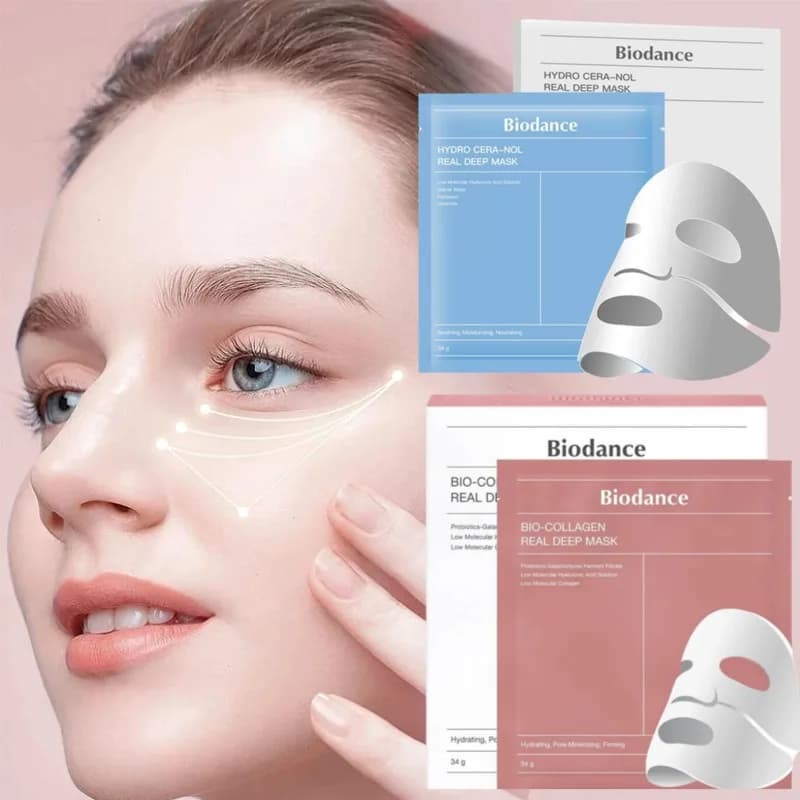Mask Viso al Bio-Collagene per il Sonno, Raffinamento dei Pori, Reparazione della Barriera Cutanea, Essenza in Fiala Hydratante, Cura di Pelle