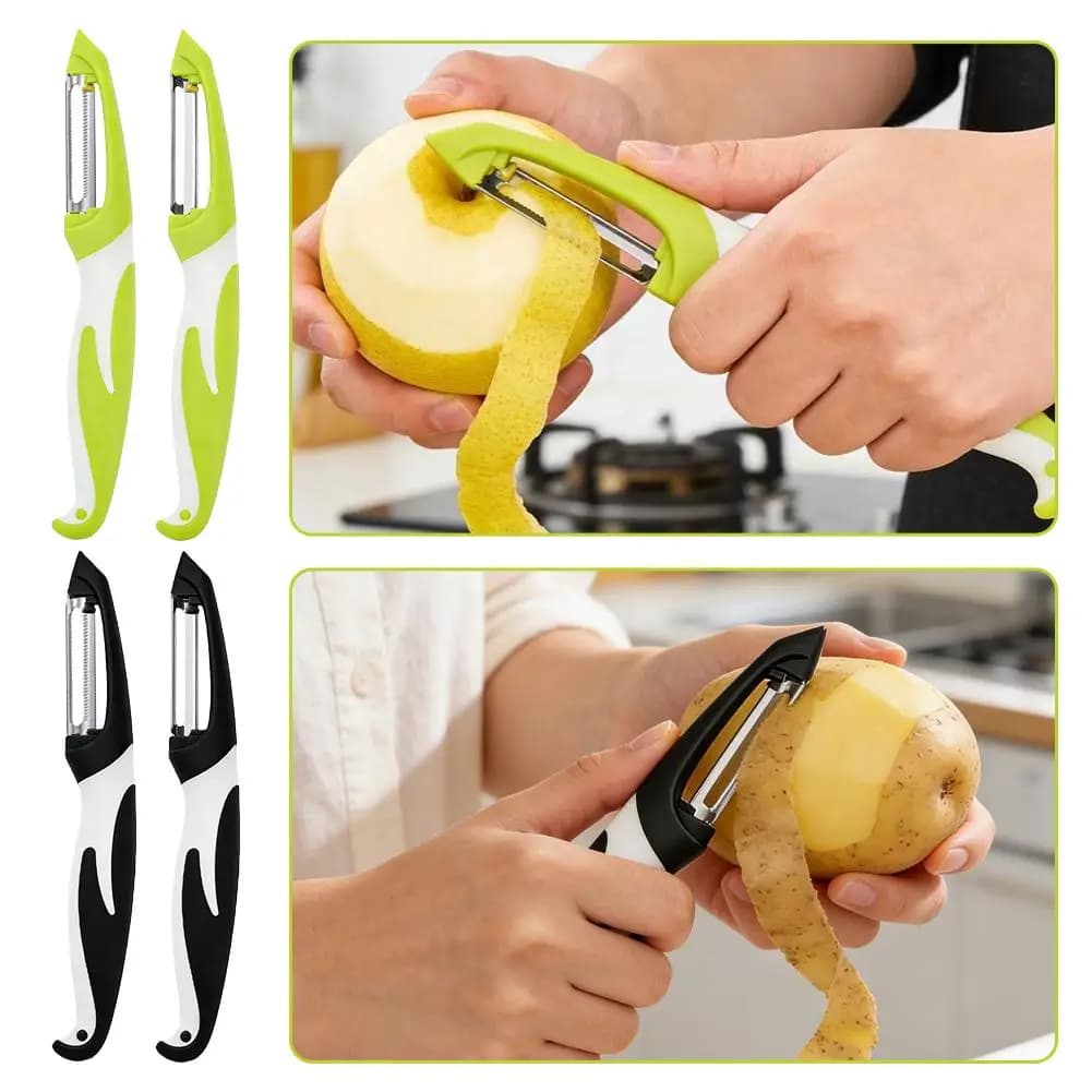Affettaverdure in Acciaio Inox, Pelapatate, Coltello, Grattugia Multifunzione per Carote, Patate e Frutta, Utensile da Cucina