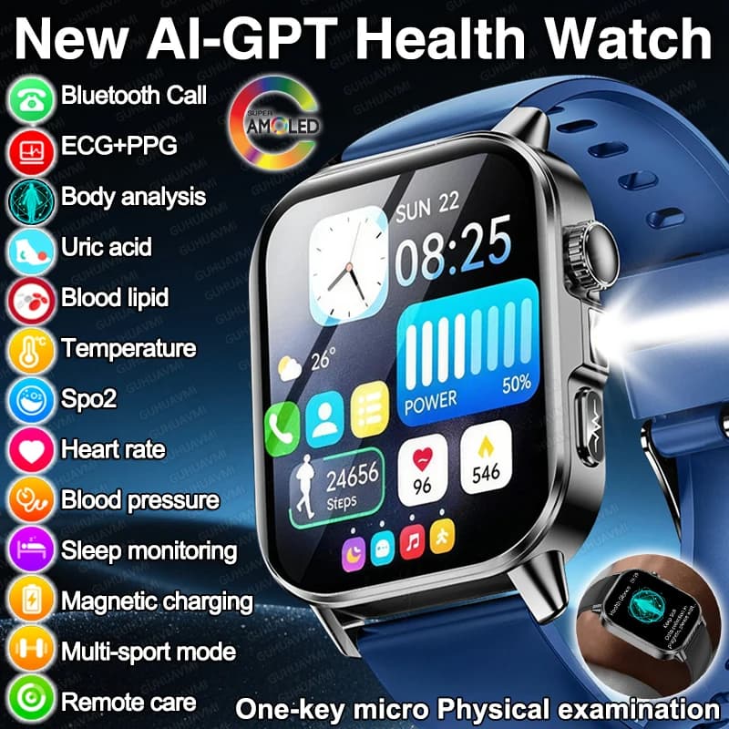 Nuovo Smartwatch 2026 per Analisi Corporea e Salute con ECG+PPG, Acido Urico, Pressione Sanguigna, Ossigeno nel Sangue, Chiamate, Display AMOLED per Uomini e Donne
