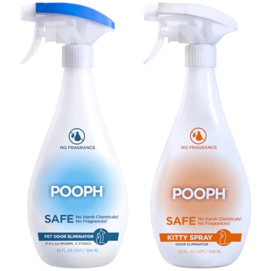Eliminatore di Odori per Animali Domestici e Deodorante per Lettiere - 2x32oz Bottiglie - Istantaneo, Sicuro, Senza Fragranza, Trasparente, Non Macchia, Inodore