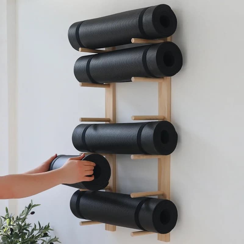 Solid Wood Yoga Mat Storage Organizer Fitness Equipment Wall shelf Foam tree Yoga study support Pilates Multilayer shelf