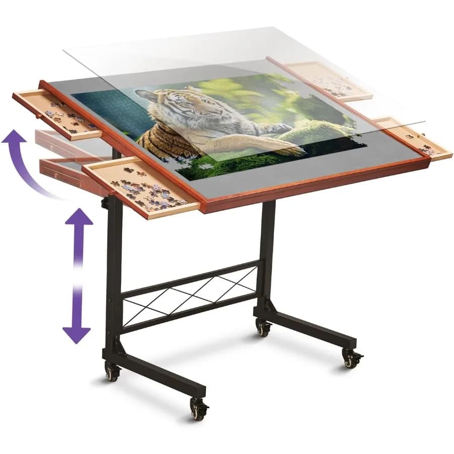 Tavolo puzzle Scrivania con rotelle Tavoli puzzle portatili da 1500 pezzi Tavoli puzzle portatili con cassetti e gambe regolabili in altezza per Adu